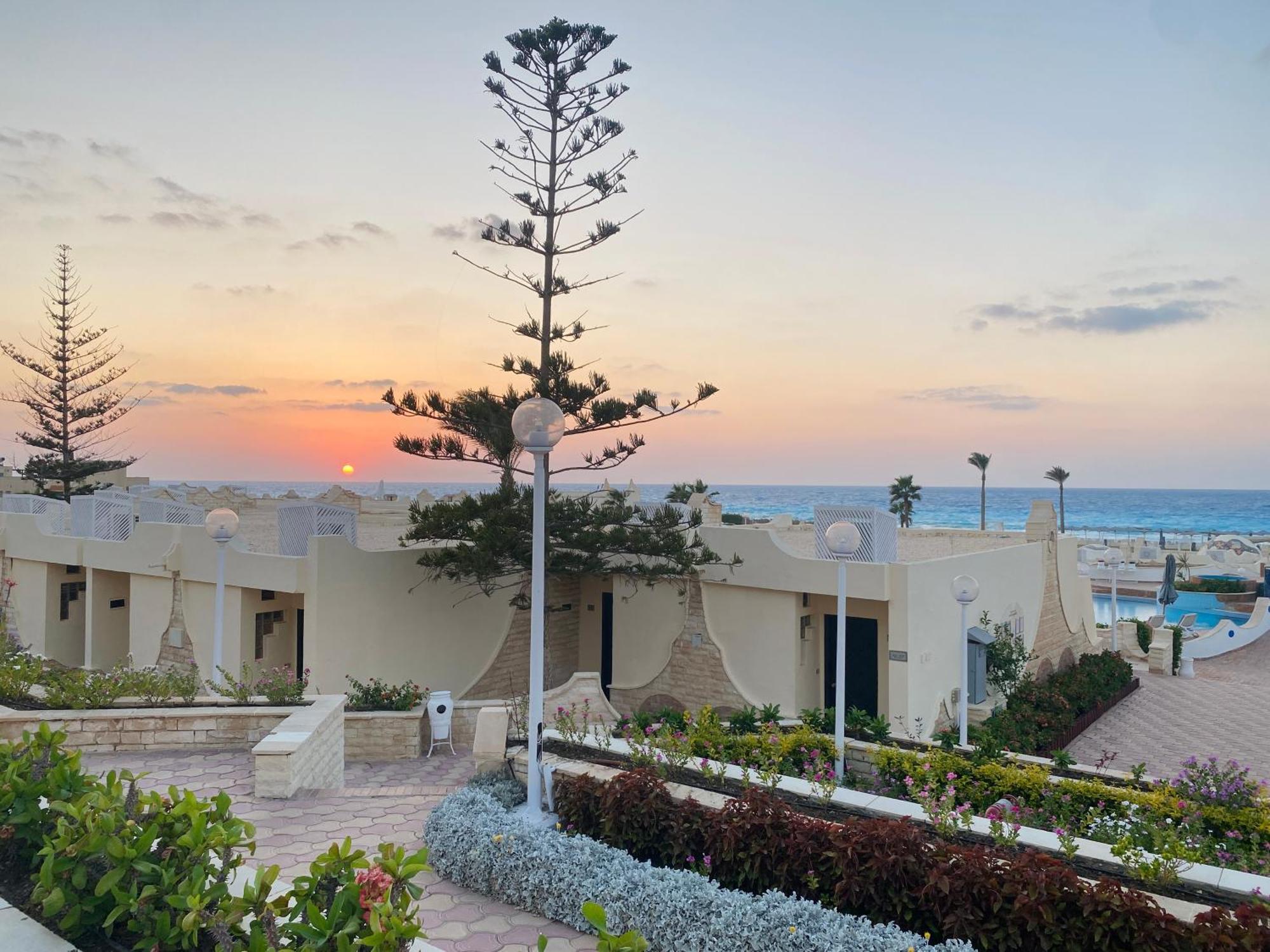 ボルグ エル アラブ ビーチ ホテル ボルグ・エル・アラブ エクステリア 写真 Sunset at the hotel